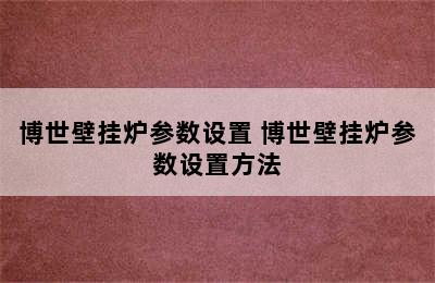 博世壁挂炉参数设置 博世壁挂炉参数设置方法